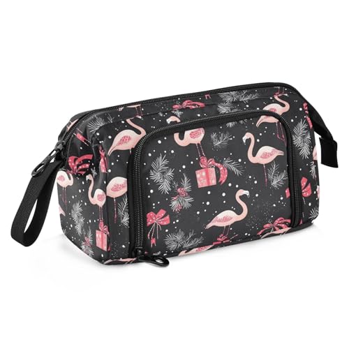 Federmäppchen mit großem Fassungsvermögen, leicht, extra groß, Federmäppchen für Lehrer, Reisen, Weihnachten, Flamingos, Puder, Schwarz, Estuche para lapices mujer von miaozhen