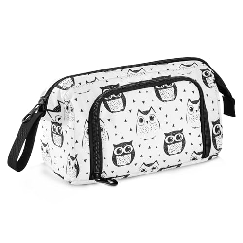 Federmäppchen mit großem Fassungsvermögen, tragbares Federmäppchen für Erwachsene für Jungen, College, Tier-Eulen, einfache Linienkunst, Cartoon-Stil, cartucheras para mujer von miaozhen