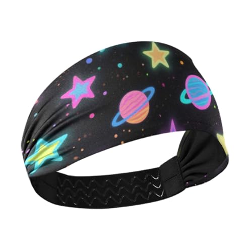 Fluoreszierende farbige Sterne und Planeten, rutschfeste Übungs-Stirnbänder für Damen, elastische Schweißbänder für Damen, für Tennis, Radfahren, Volleyball, Workout, Vendas para el pelo mujer von miaozhen