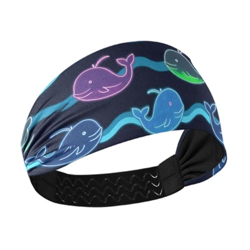 Fluoreszierendes Haarband mit Walwellen, rutschfest, elastisches Haarband für Volleyball, Make-up, Laufen, Vinchas para el cabello de mujer, Dunkelblau von miaozhen