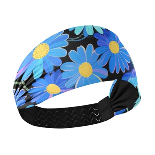 Fluoreszierendes blaues Gänseblümchen-Art-Deco-Stirnband, feuchtigkeitsableitend, elastisches Haarband für Tennis, Workout, Radfahren, Fußball, Diadema para mujer von miaozhen