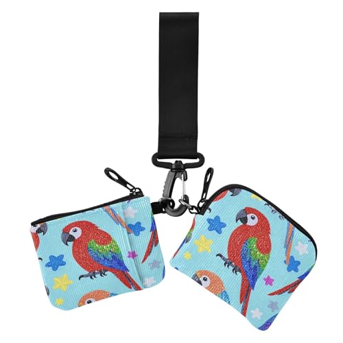 Gefälschte Glitzer-Cartoon-Papageien-Vogel blaue Damen-Münzgeldbörsen Kartenetuis minimalistische Reißverschluss-Geldbörse mit Handgelenkschlaufe für Reisen, 2 Stück, Gefälschter Glitzer von miaozhen