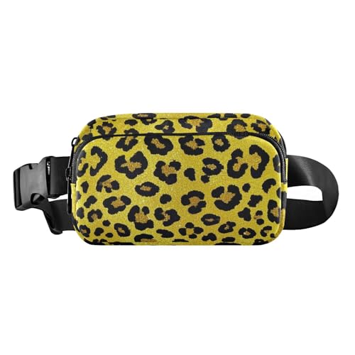Gefälschte Glitzer Leopard Print Gelb Trendy Reißverschluss Fanny Pack Sling Bag für Frauen Männer Kleine mit Verstellbarem Gürtel für Reise Gym Arbeit bolsa de cintura para, Fake Glitzer Leopard von miaozhen