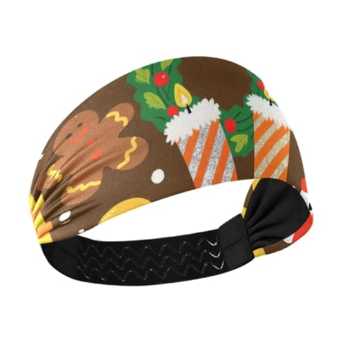 Gelb-braunes Weihnachts-Stirnband mit Lebkuchenmann, rutschfest, dehnbares Haarband für Laufen, Wandern, Laufen, Zubehör, Para Cabello de Mujer von miaozhen