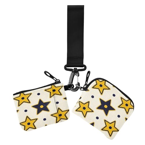 Gelbe Sterne gepunktete schwarze Doppel-Münzgeldbörse Kreditkartenetui Geldbörse großes Fassungsvermögen Kleingeldbörse Schlüsselhalter mit Handgelenkschlaufe für Reisen 2 Stück Tarjetero para credit von miaozhen