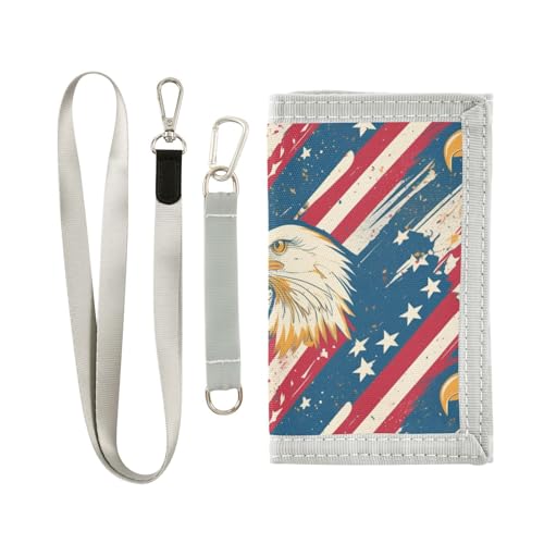 Geldbörse mit amerikanischer Flagge, dreifach gefaltet, dünn, für Herren und Damen, einfacher, lässiger Halter mit Geldklammer mit Umhängeband, Billetera Para Hombre, amerikanische Flagge, Wildvogel von miaozhen