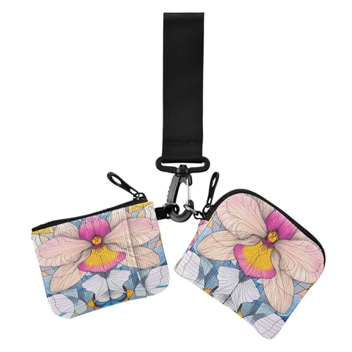 Geometrische Motte Orchidee Blume Bunte Damen Münztaschen Kartenhalter Klein Tragbar Frauen Kreditkartenetui Münzbörse mit Handgelenkschlaufe für Arbeit 2 Stück de mujer para tarjetas, Geometrische von miaozhen