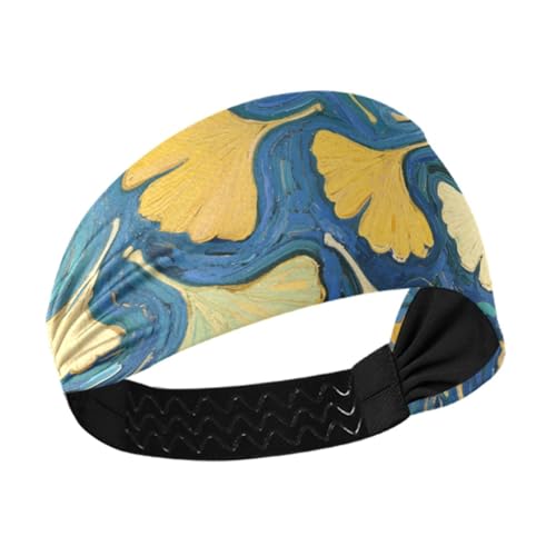 Gingko-Blatt blaues Kunstgemälde, feuchtigkeitsableitende Workout-Stirnbänder für Damen, elastisches Haarband für Laufen, Fitnessstudio, Fußball, Fußball, Cintas para el pelo de mujer von miaozhen