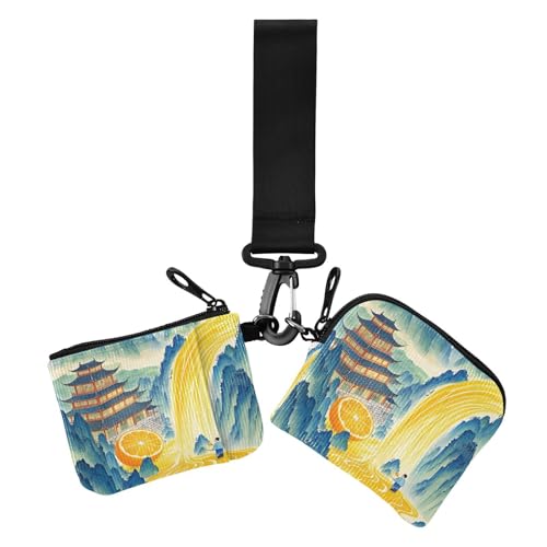 Green Mountains Orange River Damen Kartenetuis Kleingeldhalter Mini Mode Reißverschluss Bargeld Münze Geldbörse mit Handgelenkschlaufe für Arbeit 2 Stück Billetera de Mujer para tarjetas, Green von miaozhen