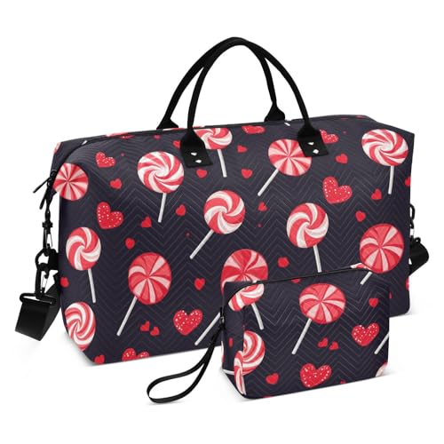 Große Tasche Lollipop Vintage Valentines Rot Schwarz Carry On Shoulder Weekend Tote mit verstellbarem Riemen für Trekking Multifunktional Bolso de para mujer von miaozhen