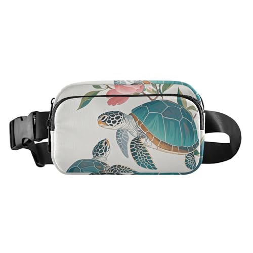 Grüne Schildkröte Rote Blumen Nette Reißverschluss Fanny Pack Sling Bag für Frauen Männer Klein mit Verstellbaren Gurt für Radfahren Wandern Gym accesorios para correr mujer, Grüne Schildkröte rote von miaozhen