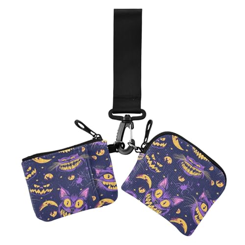 Halloween Beängstigend Cheshire Katze Damen Geldbörsen Kartenhalter schlanke tragbare Handgelenk Geldbörse Schlüsselhalter mit Reißverschluss für Damen 2er-Pack Tarjetas de crédito para, Halloween von miaozhen