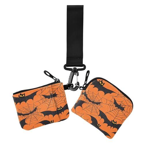 Halloween Web Bat Orange Damen Kleingeld Geldbörse Kartenetuis Große Kapazität Münzgeldbörse Geldbörse Tasche mit Handgelenkschlaufe für Reisen 2 Stück estuches para tarjetas de credito, Halloween Web von miaozhen