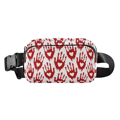 Happy Halloween Gürteltasche mit blutigem Herz-Handabdruck, stilvolle Bauchtasche für Damen und Herren, Mini-Brusttasche, Gürteltasche mit verstellbarem Gurt für Reisen, Laufen, Wandern, Happy von miaozhen