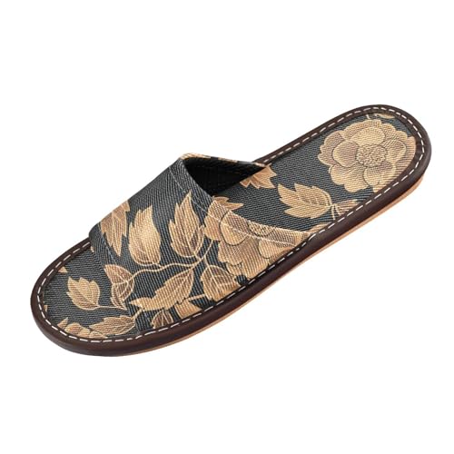 Hausschuhe mit Blumenmuster, Rotgold, Schwarz, wiederverwendbar, leicht, individuelle Passform, offener Zehenbereich, Slipper, für Pool, Hotel, Reisen, zapatos cómodos para mujer, Blumenmuster von miaozhen