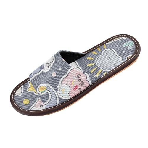 Hausschuhe mit niedlichem Tier, Katze, Fantasie, silbergrau, für Damen und Herren, wiederverwendbar, gemütlich, individueller Druck, offener Zehenbereich, Pantoffeln für Gäste, Hotel, Reisen, Flugzeug von miaozhen