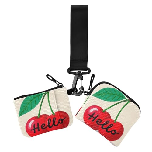 Hello Cartoon Cute Red Cherry Dual Coin Purse Credit Card Holder Wallet Compact Size Change Purse Wallet with Zipper Coin Pocket for Girls 2 Pcs wallet para tarjetas, Hello Cartoon süße rote Kirsche von miaozhen