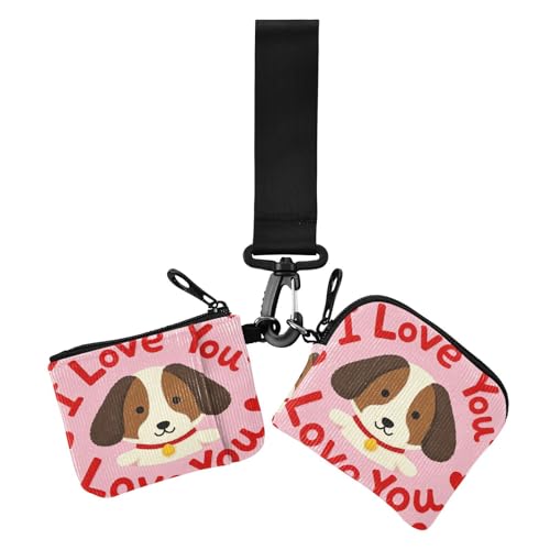 I Love You Valentines Dog Damen Münzgeldbörsen Kartenetuis Mini Mode Reißverschluss Armband Geldbörse mit Reißverschluss Münzfach für Damen 2 Packungen Portatarjetas Para, "I love you von miaozhen
