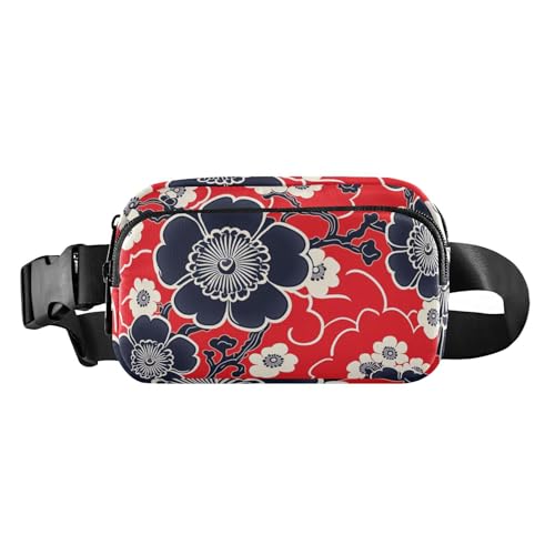 Japan Rebe Muster Blumen Rot Trendy Crossbody Tasche Anti Diebstahl Taille Pack für kleine Geschäftsleute Klein mit Verstellbarem Gürtel für Reise Gym Arbeit mochilas para hombres de cintura, Japan, von miaozhen