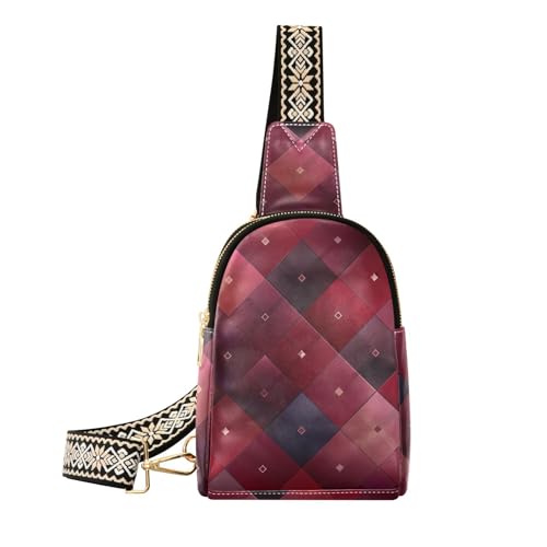 Kariertes Kastanienbraunes Design, Herren-Umhängetasche, Leder, Umhängetasche, Gürteltasche zum Wandern, Kariertes Kastanienbraunes Design, 1 Size von miaozhen