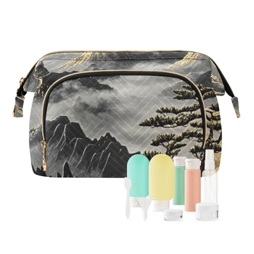 Kulturbeutel zum Aufhängen, chinesische Landschaft, Münzgeldbörse für Damen, Reisezubehör, Schwarz / Gold, Schwarzgold, chinesische Landschaft, Modern von miaozhen