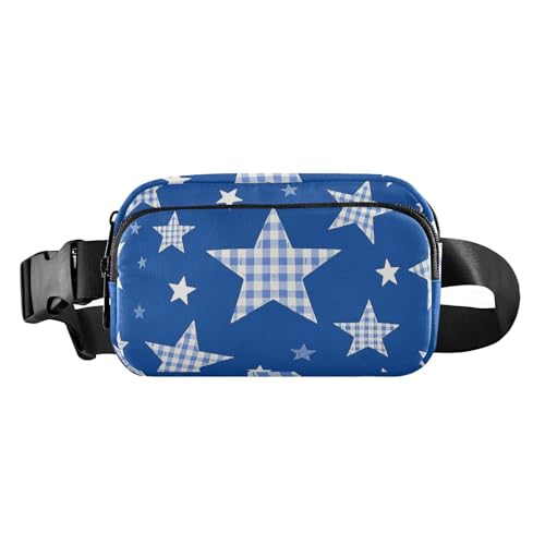 Laufgürteltasche mit Karomuster, Karomuster, für Damen und Herren, großes Fassungsvermögen, mit verstellbarem Riemen, für Reisen, Einkaufen, Laufen, Bolso de Lado Para, Blau, Karierte Sterne in von miaozhen