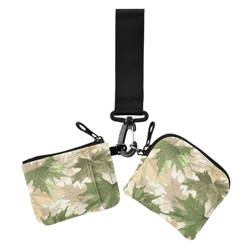 Maple Leaves Olive Green and Sand Damen Dual Wallets Busniess Kartenetuis Slim Detachable Card Organizer Geldbörse mit Reißverschluss Münzfach für Reisen 2 Stück Portatarjetas Para, Ahornblätter von miaozhen