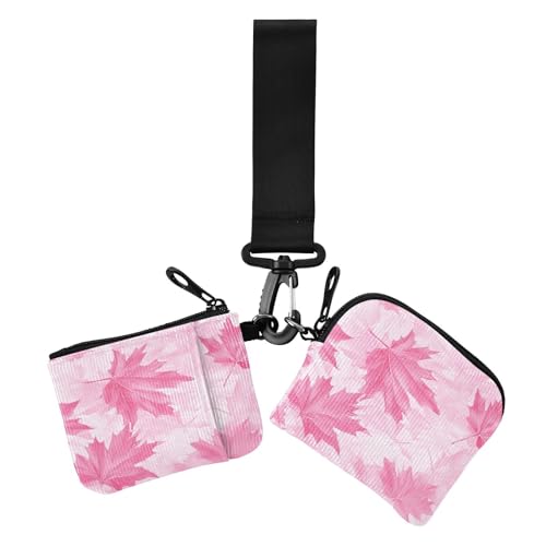 Maple Leaves Rose Blush Damen Kleingeldbörse Kartenetuis Slim Abnehmbare Reißverschluss Geldbörse Münztasche mit Reißverschlusstasche für Reisen 2 Stück Tarjetero para tarjetas de credito von miaozhen