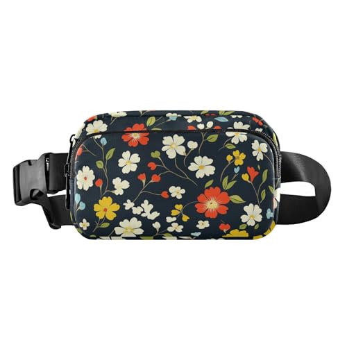 Mini-Umhängetasche mit kleinen Blumen, für Damen und Herren, mit verstellbarem Riemen, für Radfahren, Wandern, Fitnessstudio, Schwarz, Schwarze kleine Blumen, Modern von miaozhen