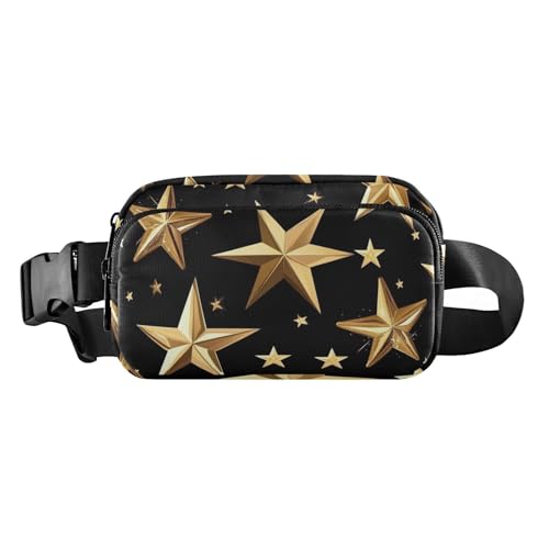 Modische Gürteltasche mit schwarzem abstraktem Goldsternmuster für Business-Frauen mit verstellbarem Riemen für Training, Laufen, Wandern, abstraktes goldenes Sternmuster, Schwarz, Schwarzes von miaozhen