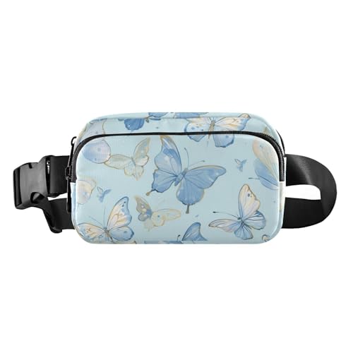 Modische Umhängetasche für Damen und Herren, klein, mit verstellbarem Riemen, für Radfahren, Wandern, Fitnessstudio, Hellblau, Aquarell, Schmetterlinge, hellblau, Modern von miaozhen