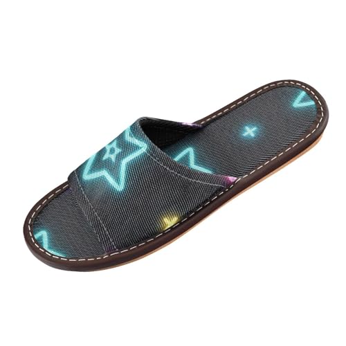 Neon-farbige Sterne, Badezimmer-Hausschuhe, für drinnen und draußen, wiederverwendbar, niedlich, maßgeschneidert, offener Zehenbereich, für Reisen, Flugzeug, Hotel, Zapatos Casuales Para Mujer von miaozhen