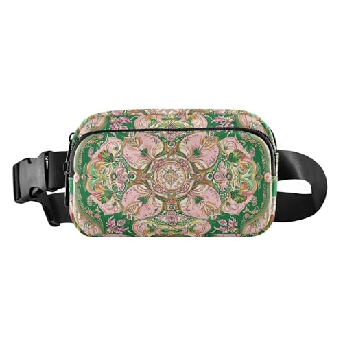 Niedliche Bauchtasche für Damen und Herren, klein, mit verstellbarem Gurt, für Reisen, Laufen, Wandern, Pfirsich und Grün, Flora aus dem Nahen Osten, Pfirsich und Grün, Modern Niedliche Bauchtasche für Damen und Herren, klein, mit verstellbarem Gurt, für Reisen, Laufen, Wandern, Pfirsich und Grün, Flora aus dem Nahen Osten, Pfirsich und Grün, Modern von miaozhen