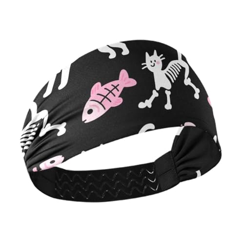 Niedliches Cartoon-Skelett-Katzen-Stirnband, rutschfest, schweißabsorbierend, elastisches Haar für Workout, Basketball, Radfahren, Fitnessstudio, Cintas para el pelo de mujer von miaozhen