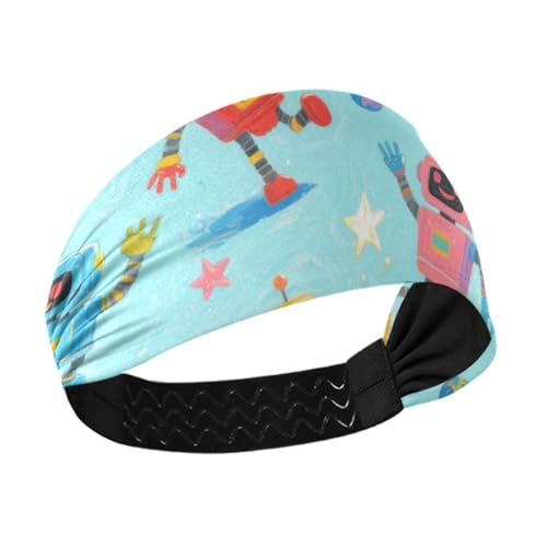 Niedliches Cartoon- und bunte Roboter, rutschfestes Sport-Stirnband, elastische, breite Stirnbänder für Damenhaar, für Fußball, Athletik, Sport, Fußball, Fußball, Zubehör für Para el Cabello de von miaozhen