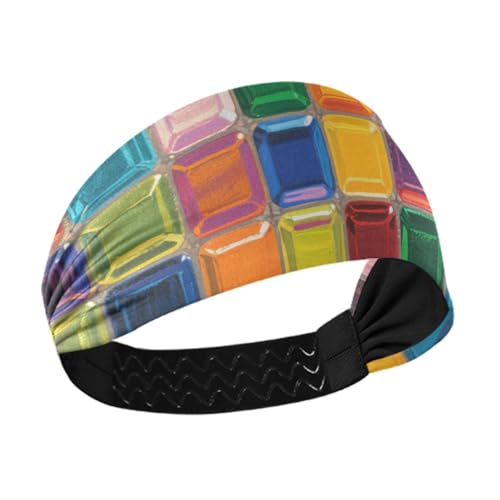 Ölgemälde mit farbigem Glasblock-Muster, rutschfest? Dickes Stirnband, dehnbarer Schweiß für Laufen, Sport, Gesichtswäsche, Workout, Diademas Deportivas Para Mujer von miaozhen