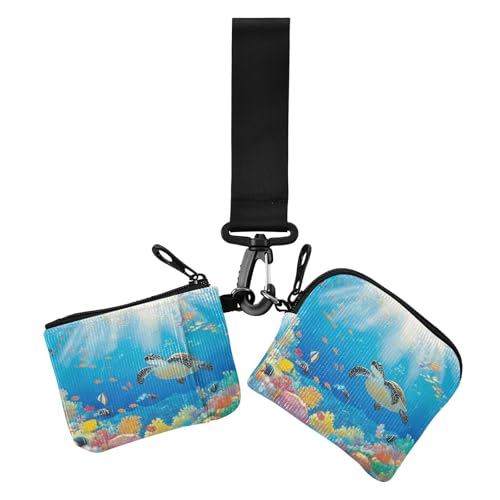 Ocean Animals Turtle Damen Kleingeldbörse Kartenetuis Slim Portable Schlüsselanhänger Geldbörse Wechselgeldbörse mit Handgelenkschlaufe für Mädchen 2 Packungen estuches para tarjetas de credito von miaozhen