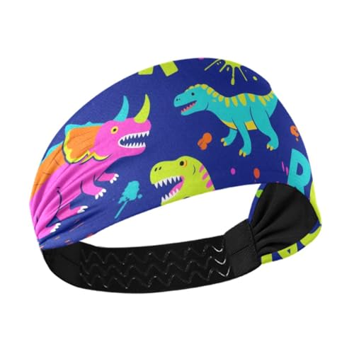 Roaring Dino Spot Dunkelblau, fluoreszierendes Grün, rutschfest, breite Stirnbänder für Damen, elastische Schweißbänder für den täglichen Gebrauch, Fitnessstudio, Fußball, Wandern, Cintas para el von miaozhen