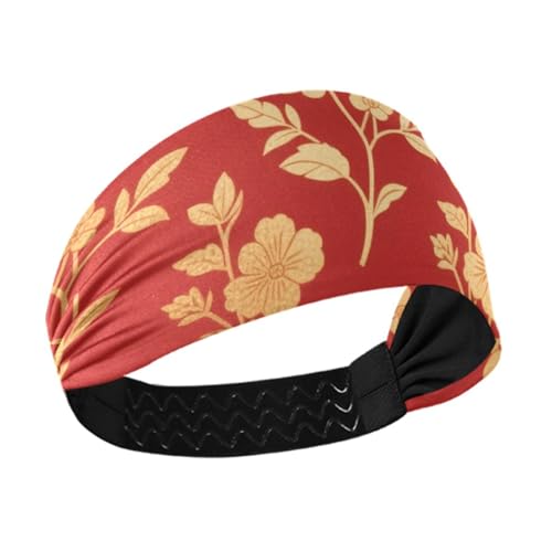 Rote und goldene Retro-Blumen, feuchtigkeitsableitend, weiche Stirnbänder für Damen, elastische Schweißbänder für athletisches Sport, Workout, Fußball, Cintas para el cabello de mujer von miaozhen