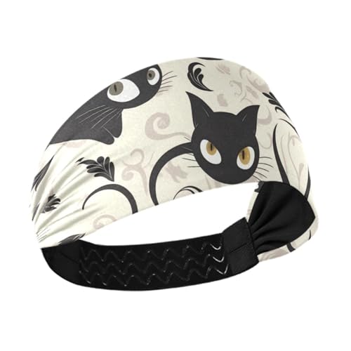 Rutschfeste Yoga-Stirnbänder mit Cartoon-Motiv, schwarze Katzen, dehnbare Haarbänder für den täglichen Gebrauch, Make-up, Tennis, Wandern, Bandas para el cabello de mujer von miaozhen