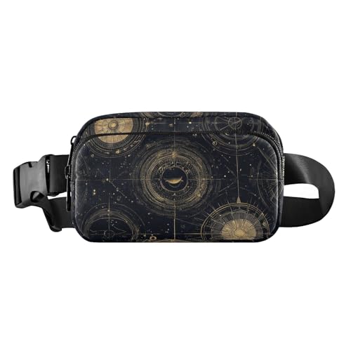 Schwarz und Gold Tarot Astrologie Modische Umhängetasche Hüfttaschen für Frauen Männer Große Kapazität mit Verstellbarem Gürtel zum Einkaufen Sport Arbeit bolsa de cintura para, Schwarz und Gold von miaozhen