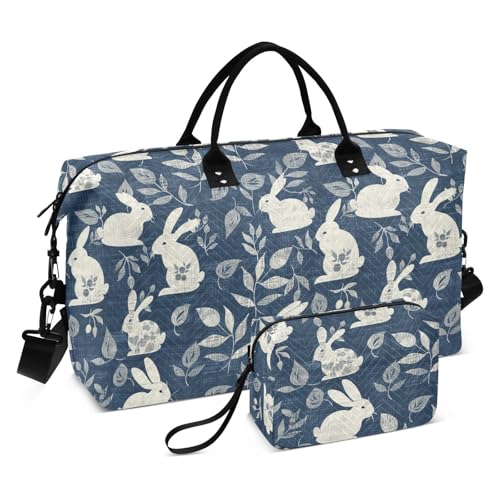 Seesack Old Slow Style Bunny Denim Dunkelblau Reise Übernachtung Handgepäcktasche mit verstellbarem Riemen für Trekking 2-teiliges Set Bolsos para viajar von miaozhen