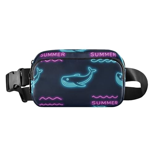 Sommer-Gürteltasche für Herren und Damen, große Kapazität, mit verstellbarem Gurt, für Reisen, Urlaub, Laufen, Bolsa de Cintura Para, Sommer, Neon-Walwelle, schwarz, modern, Summer Neon Whale Wave von miaozhen