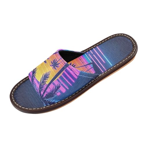 Sommer-Hausschuhe mit Kokosnussbaum, Sonnenuntergang, für drinnen und draußen, tragbar, rutschfest, personalisierte Gummisohle, Heimschuhe für Gäste, Hotel, Reisen, Flugzeug, Sandalias para mujer von miaozhen