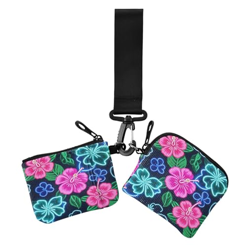 Sommer Neon Hibiskus Frangipani Blume Damen Kartenetui Ersatzhalter kleine tragbare Visitenkartenetui Geldorganisator mit Handgelenriemen für Mädchen 2 Stück billeteras Para, Sommer Neon Hibiskus von miaozhen