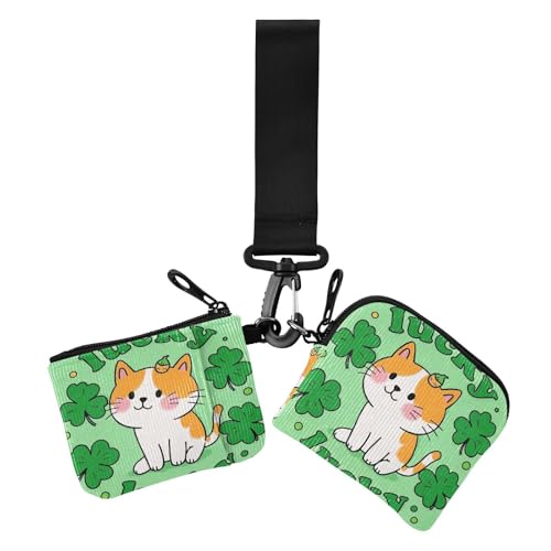St. Patrick's Day Cartoon Cute Brown Cat Women Dual Wallets Busniess Card Cases Thin Flat Identity Card Protector with Wristle Strap for Girls 2 Packs porta tarjetas de crédito, St. Patrick's Day von miaozhen