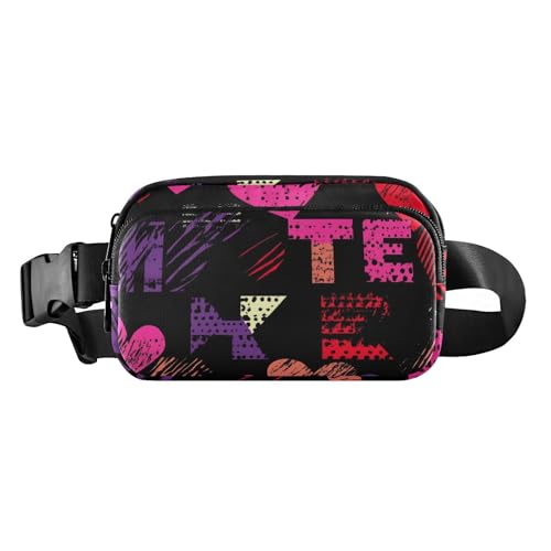 Stilvolle Gürteltasche für Damen und Herren, mit verstellbarem Riemen, für Radfahren, Wandern, Fitnessstudio, Schwarz, Valentinsherzen, schwarz, Modern von miaozhen