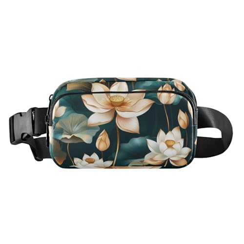 Süße Crossbody-Tasche mit grünen und goldenen Blumen, Anti-Diebstahl, für Damen und Herren, Mehrzwecktasche mit verstellbarem Gurt, für Workout, Laufen, Wandern, Mariconeras de Cintura Para, grüne und von miaozhen