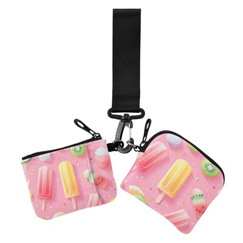 Summer Popsicle Fresh Damen Kartenetuis Kleingeld Halter Kleine Tragbare Kleingeld Geldbörse Schlüsselhalter mit Reißverschluss Münzfach für Mädchen 2 Stück Billetera para tarjetas de mujer, Summer von miaozhen