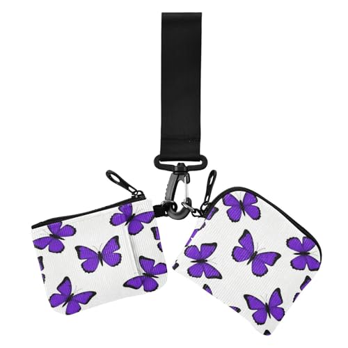 Tier Lavendel Schmetterling Damen Geldbörsen Kartenetui kleine abnehmbare Geldbörse Ersatzhalter mit Handschlaufe für Reisen 2er-Pack Damen Taschen, Tier Lavendel Schmetterling, Modern, Tier Lavendel von miaozhen